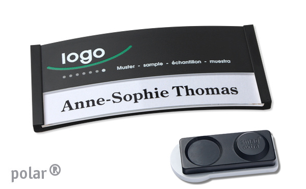 Namensschilder bedruckt ➤ polar® 30 Extra - Schwarz