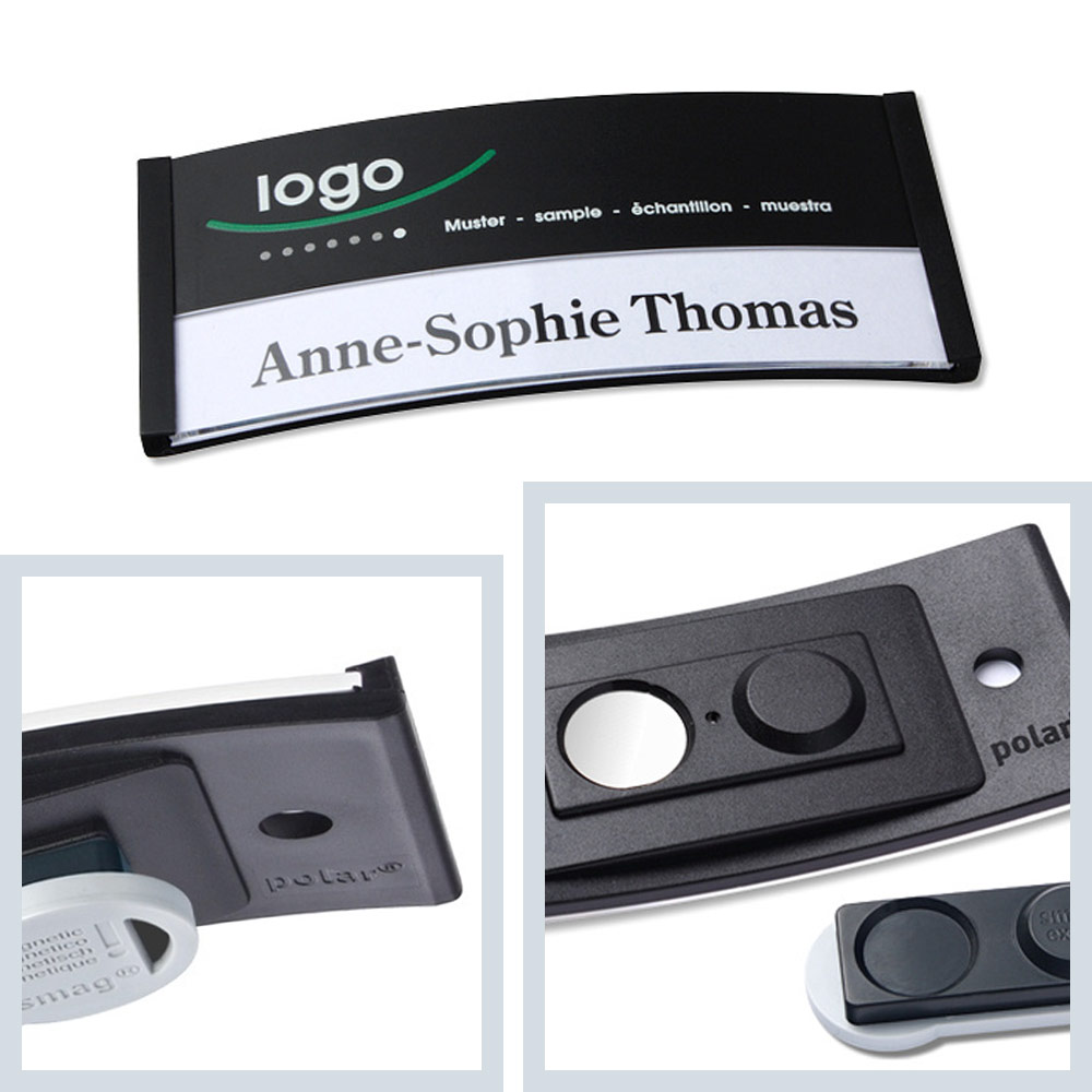 Namensschilder bedruckt ➤ polar® 30 Extra - Schwarz