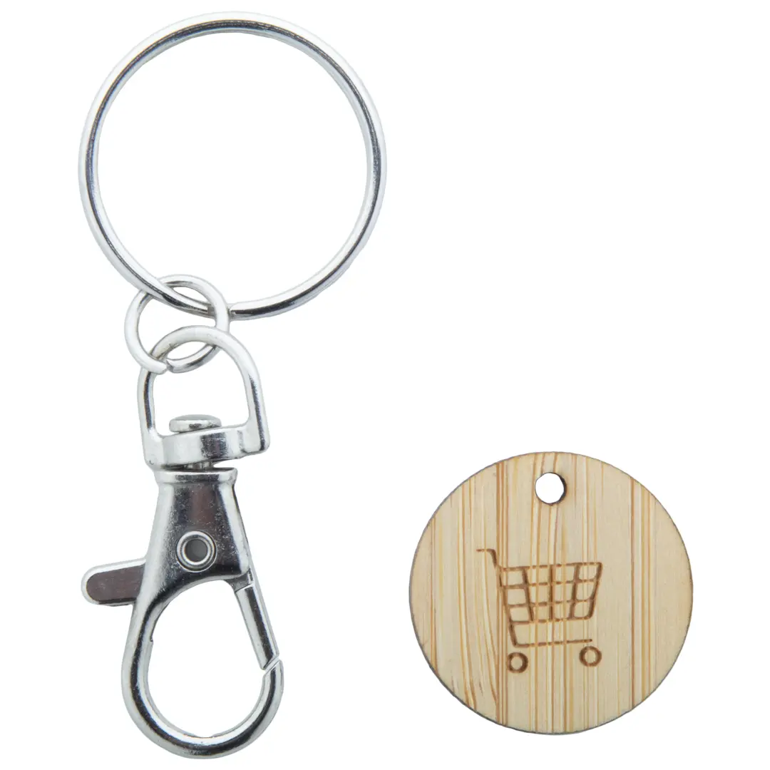 Einkaufswagen-Chip/Schlüsselanhänger aus Bambus mit Gravur
