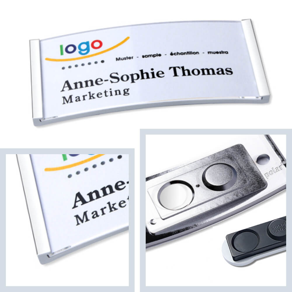 polar® 30 Namensschilder, Magnet EXTRA - Chrom